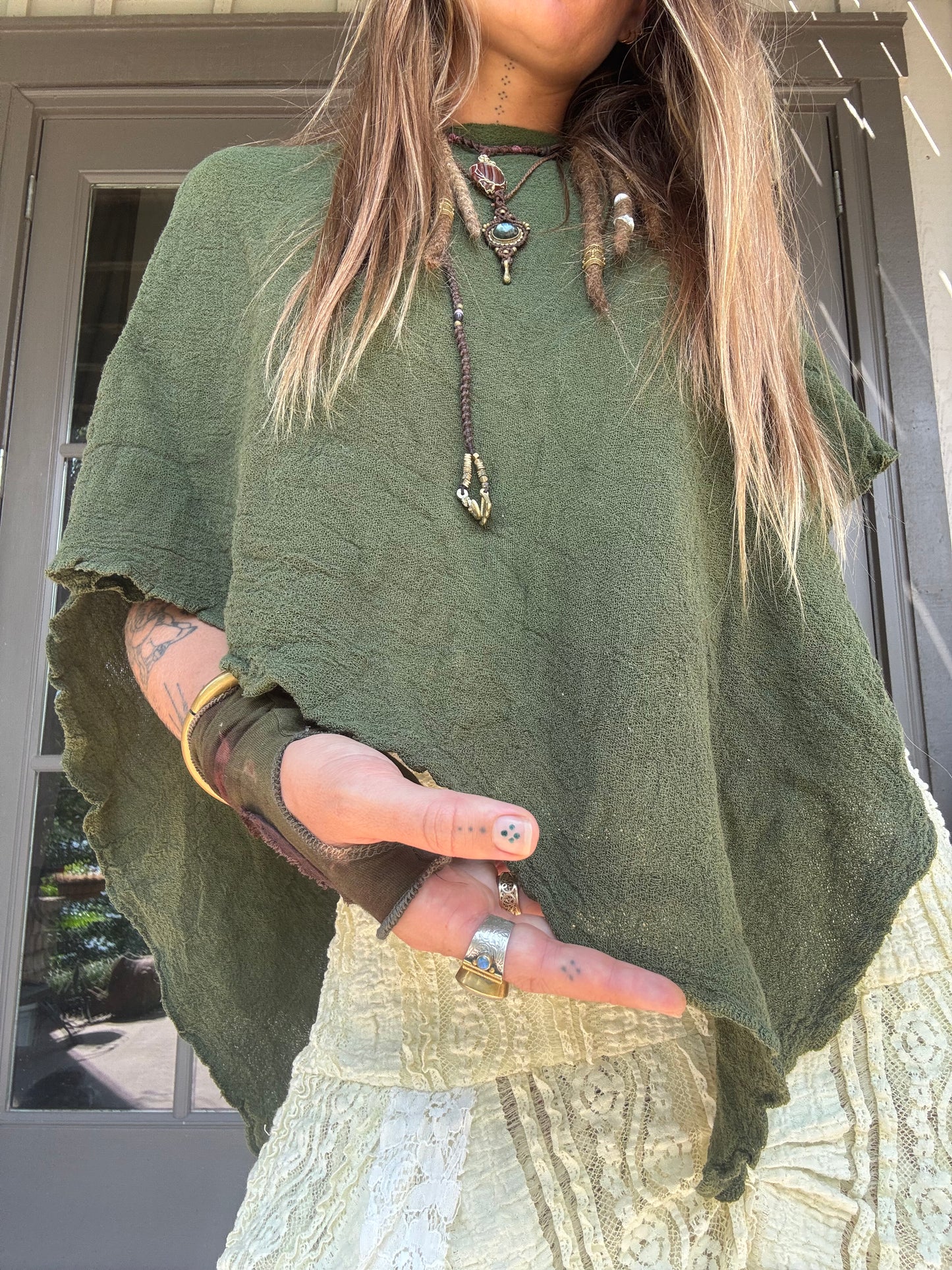 Cotton Poncho - Green