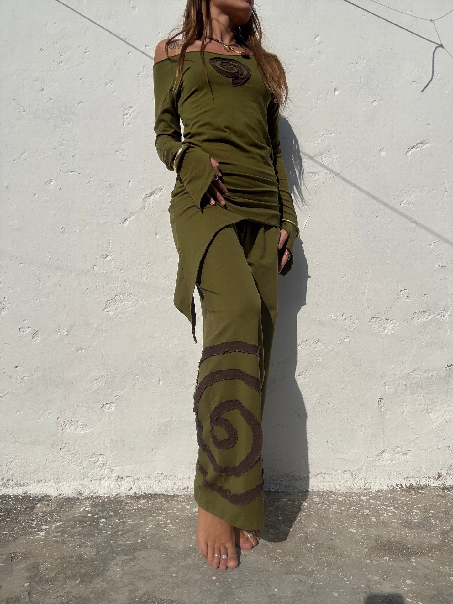 Spiral Dress - Green/Brown