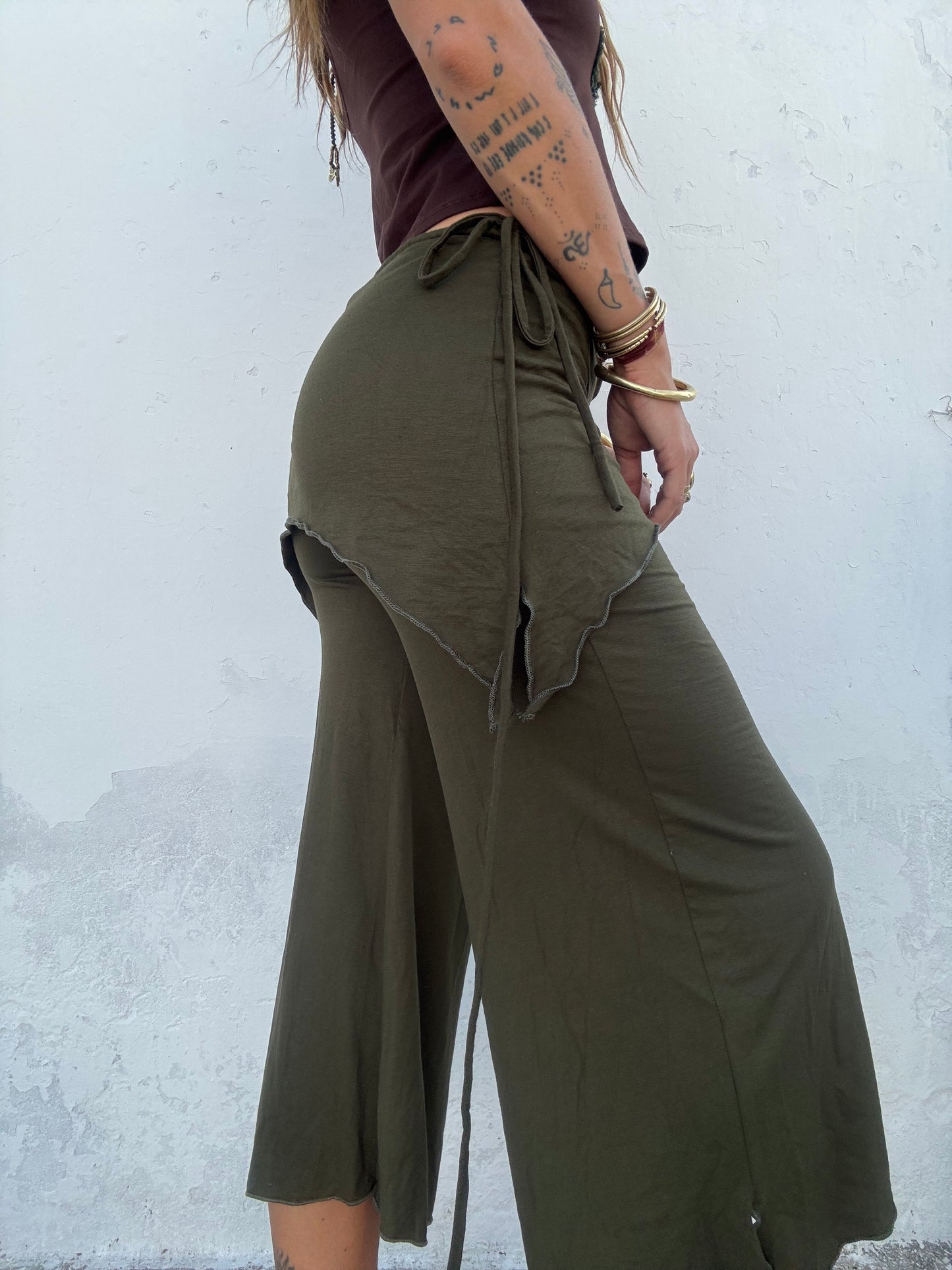 Cropped Flared Trousers - Green