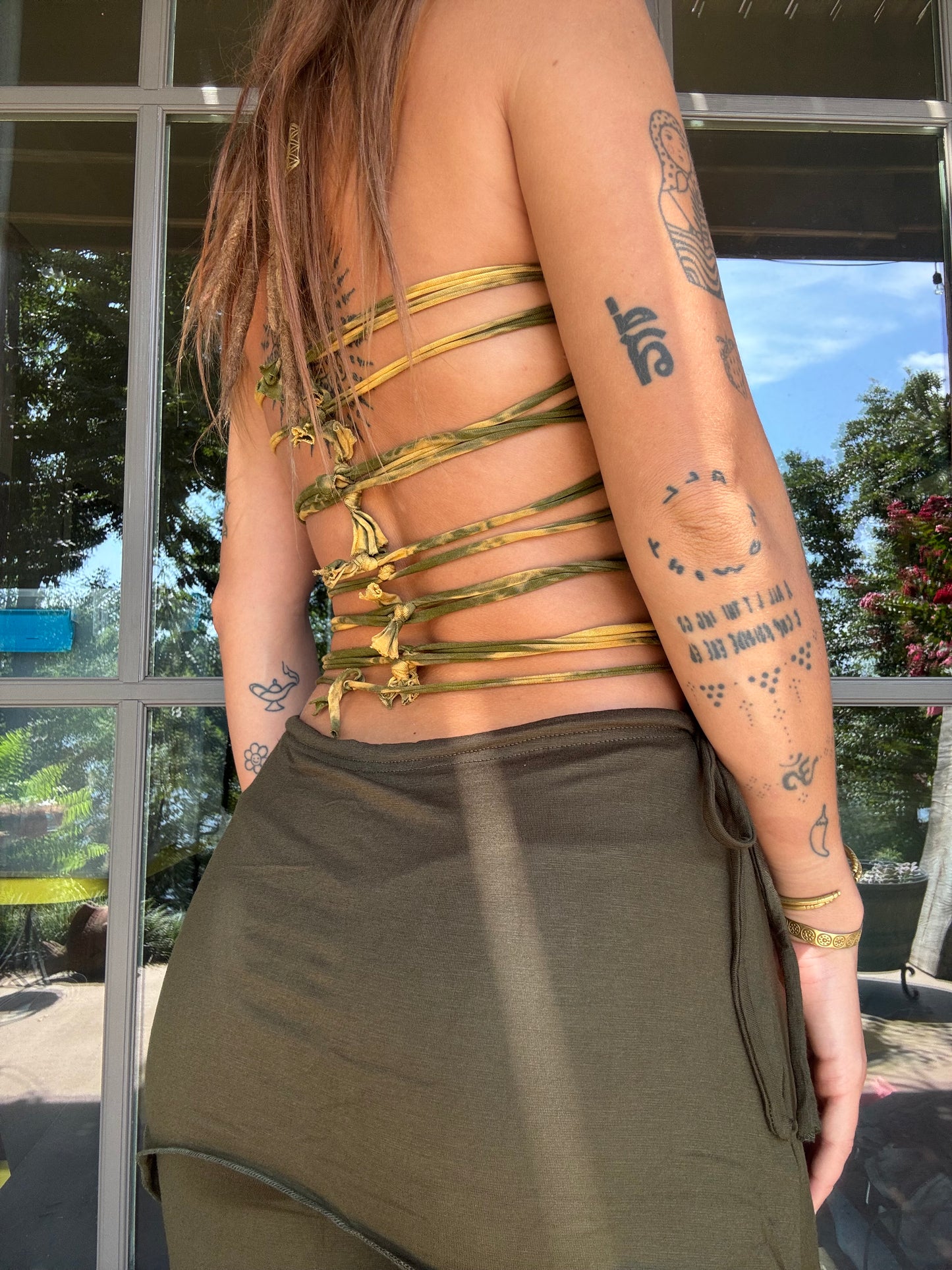Slit Weave Top - Olive Green Tie Dye