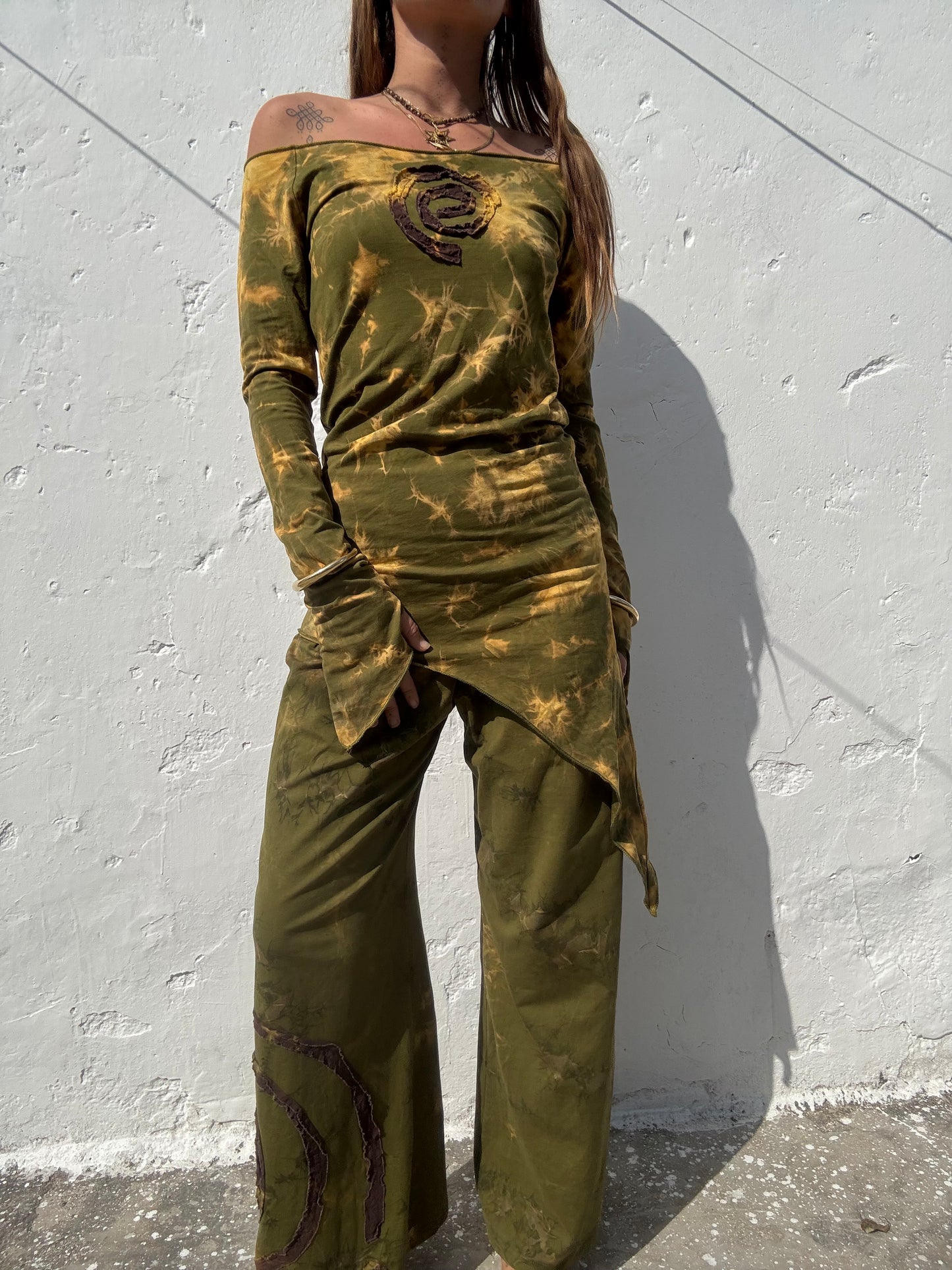 Spiral Trousers - Green/Brown Tie Dye