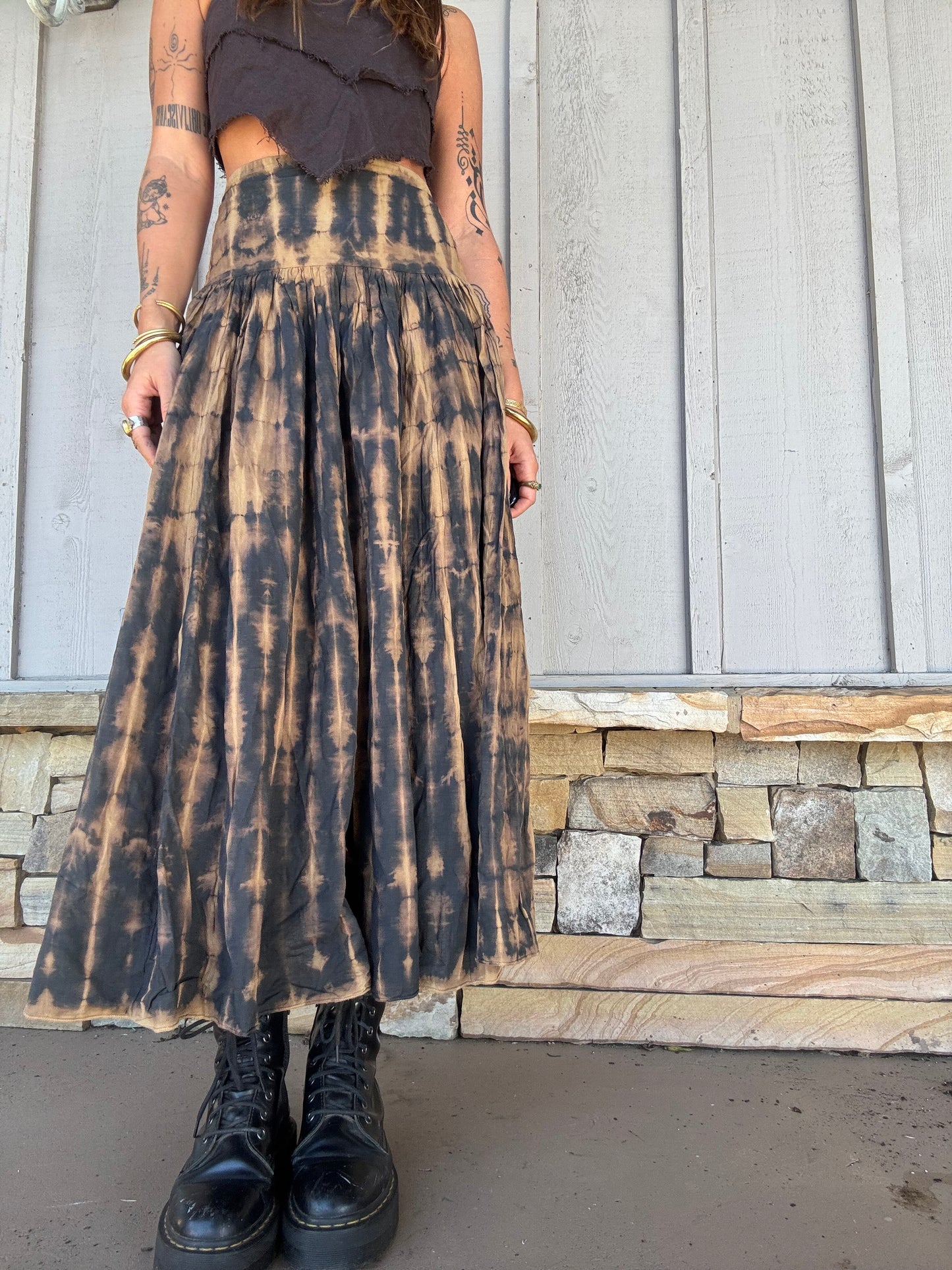 Tie Dye Maxi Skirt - Black
