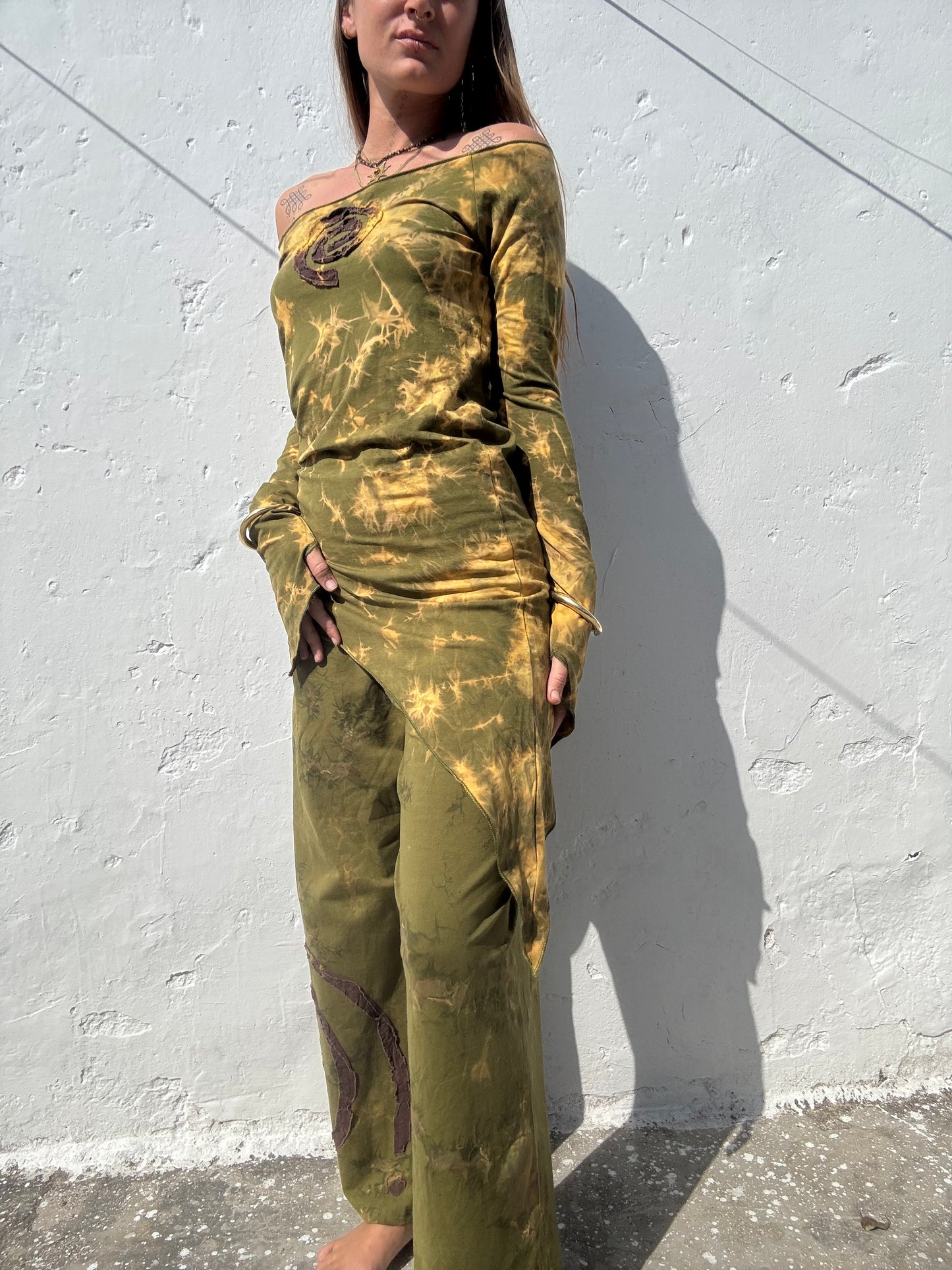 Spiral Dress - Green/Brown Tie Dye