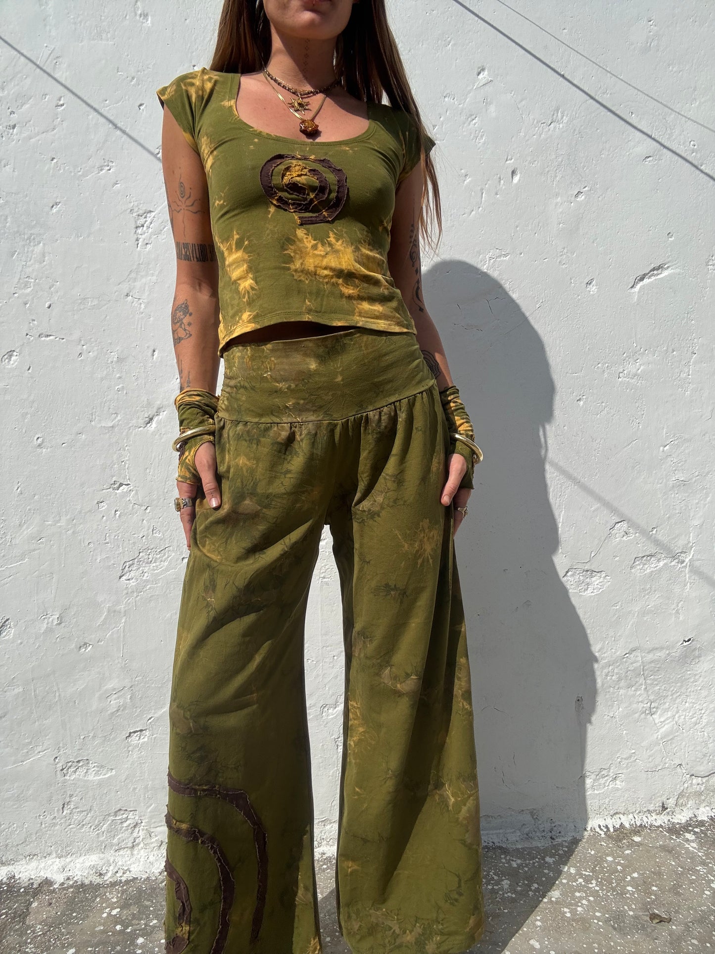 Spiral Baby Tee - Green/Brown Tie Dye