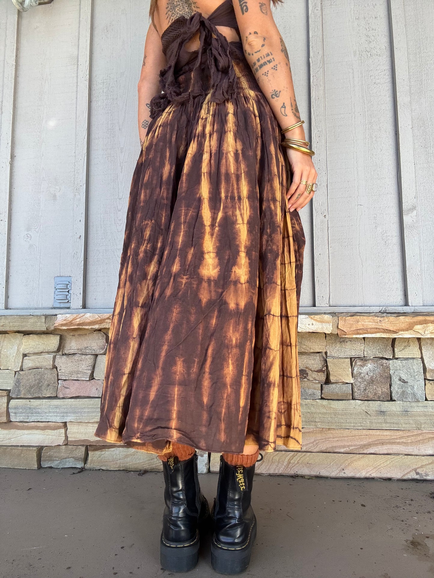 Tie Dye Maxi Skirt - Brown