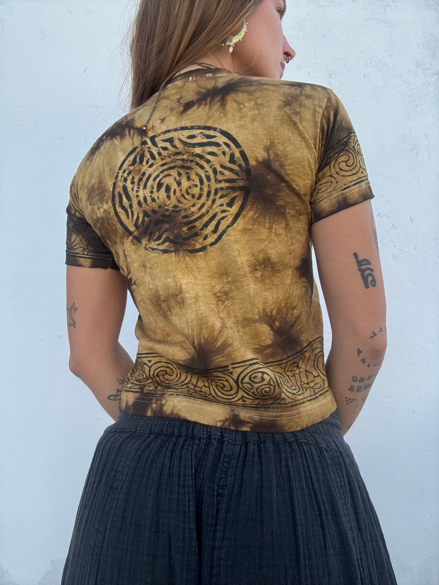 Block Print Baby Tee - Brown Labyrinth