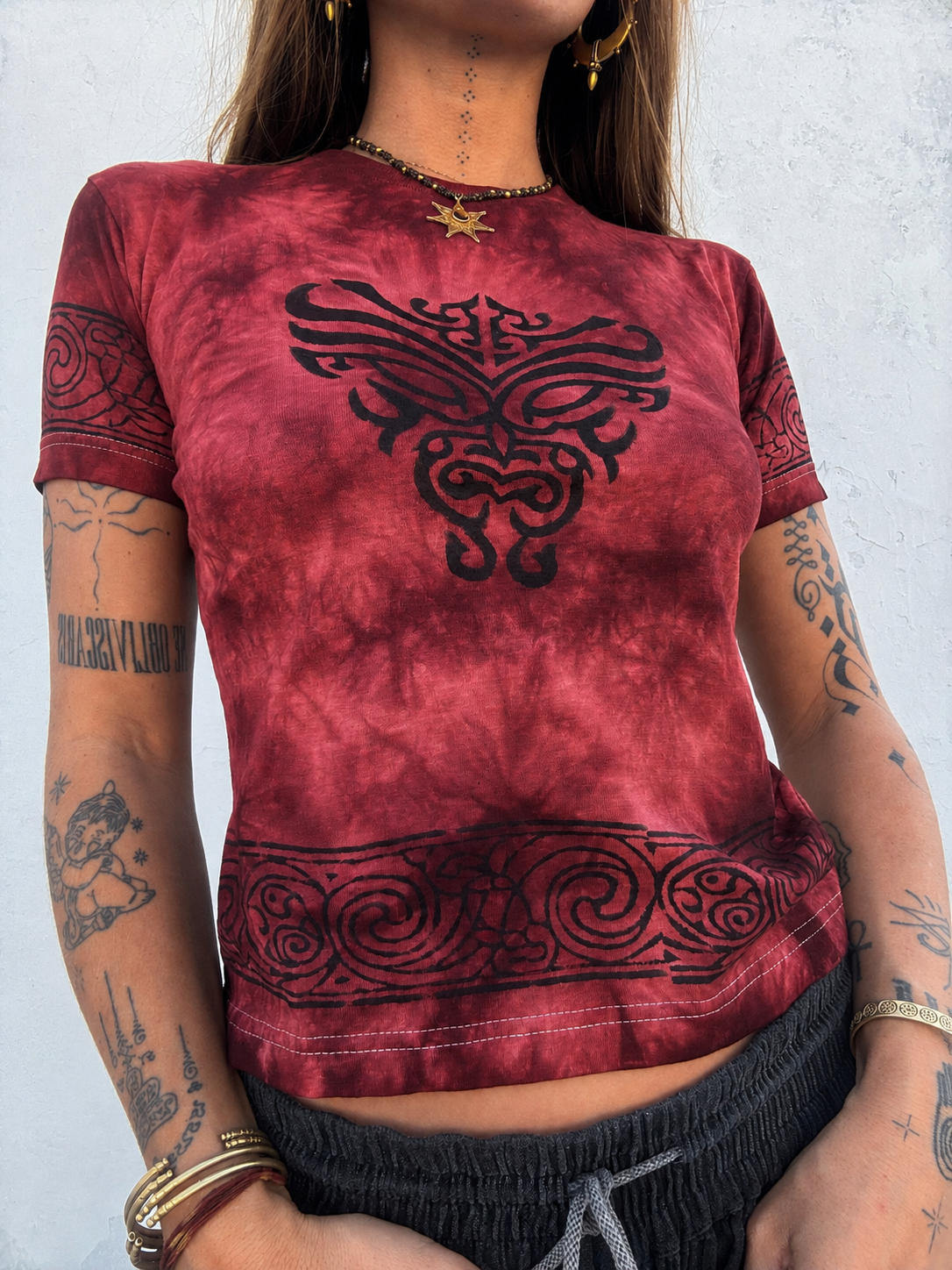 Block Print Baby Tee - Red Butterfly