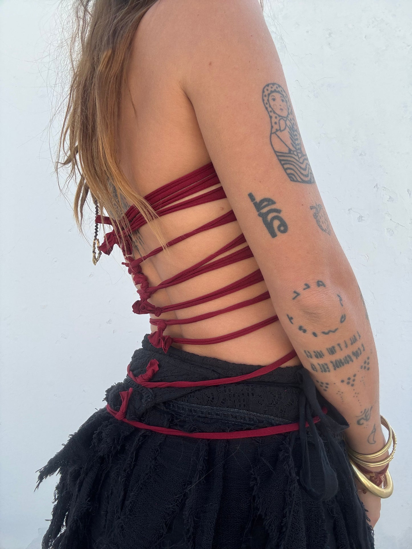 Slit Weave Top - Maroon