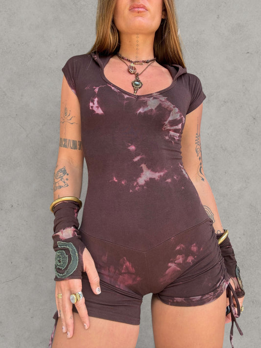 Spiral Playsuit - Brown Tie Dye