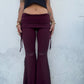 Lace Trim Flared Trousers - Purple
