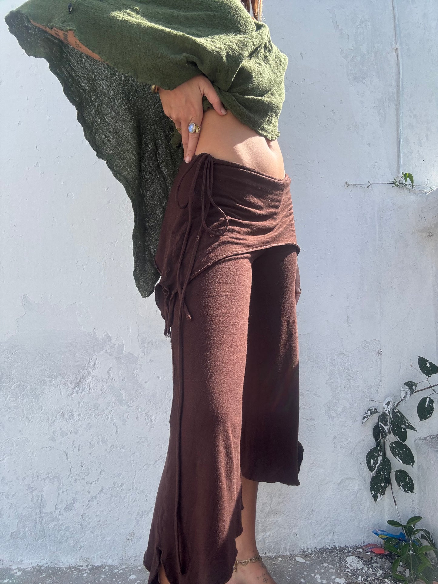 Cropped Flared Trousers - Brown