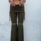 Lace Trim Flared Trousers - Green