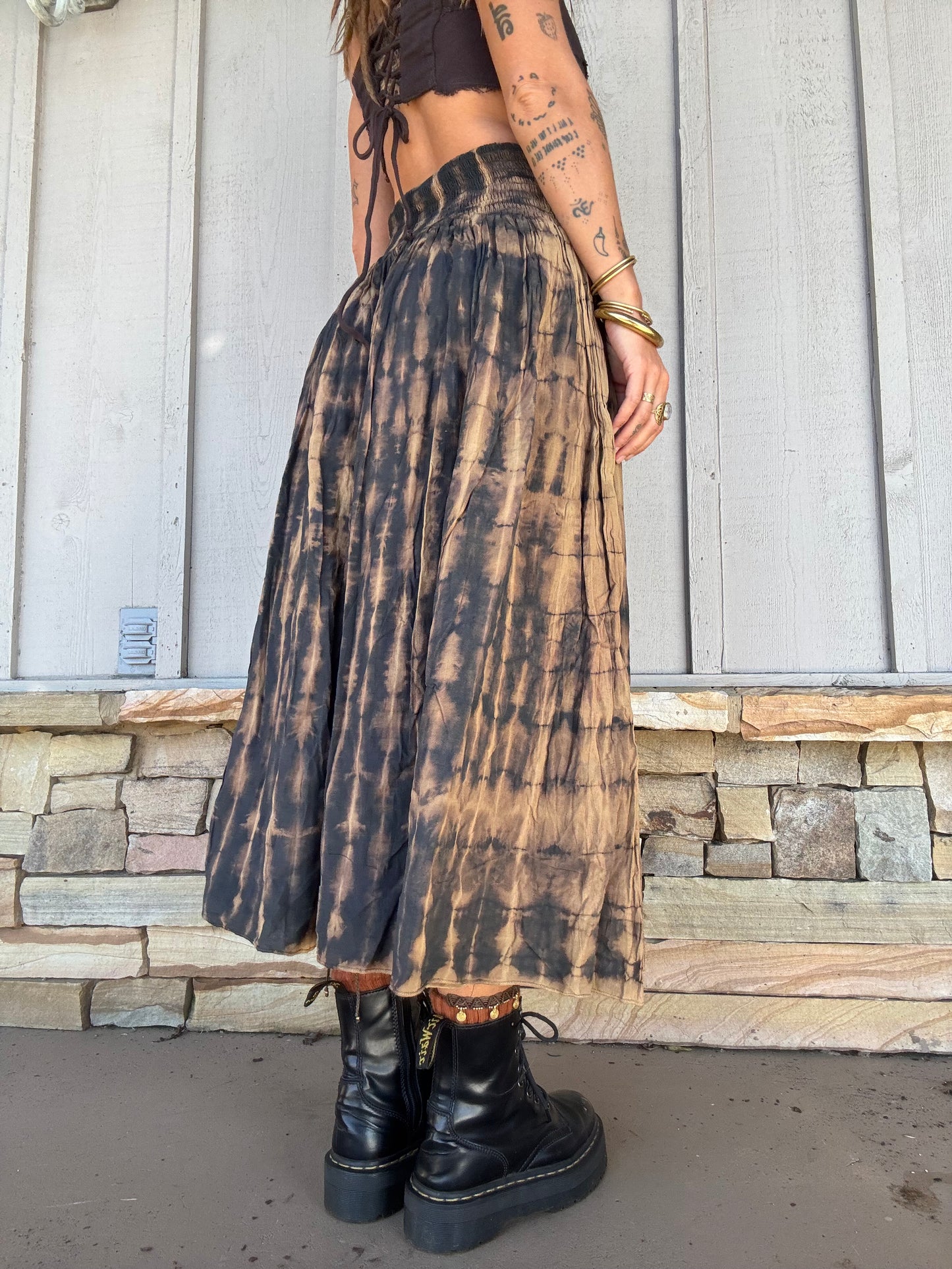 Tie Dye Maxi Skirt - Black