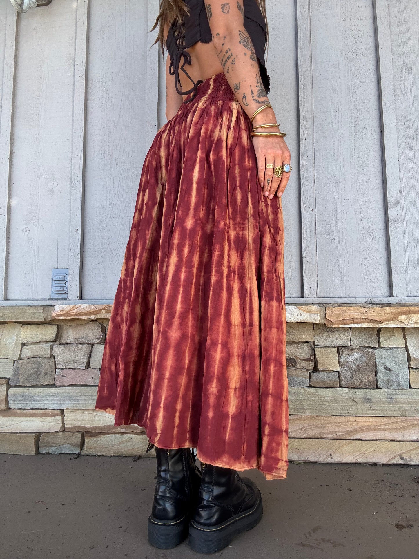 Tie Dye Maxi Skirt - Red