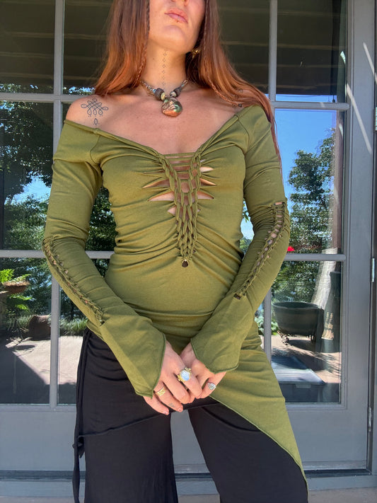 Slit Weave Spiral Dress - Green/Green