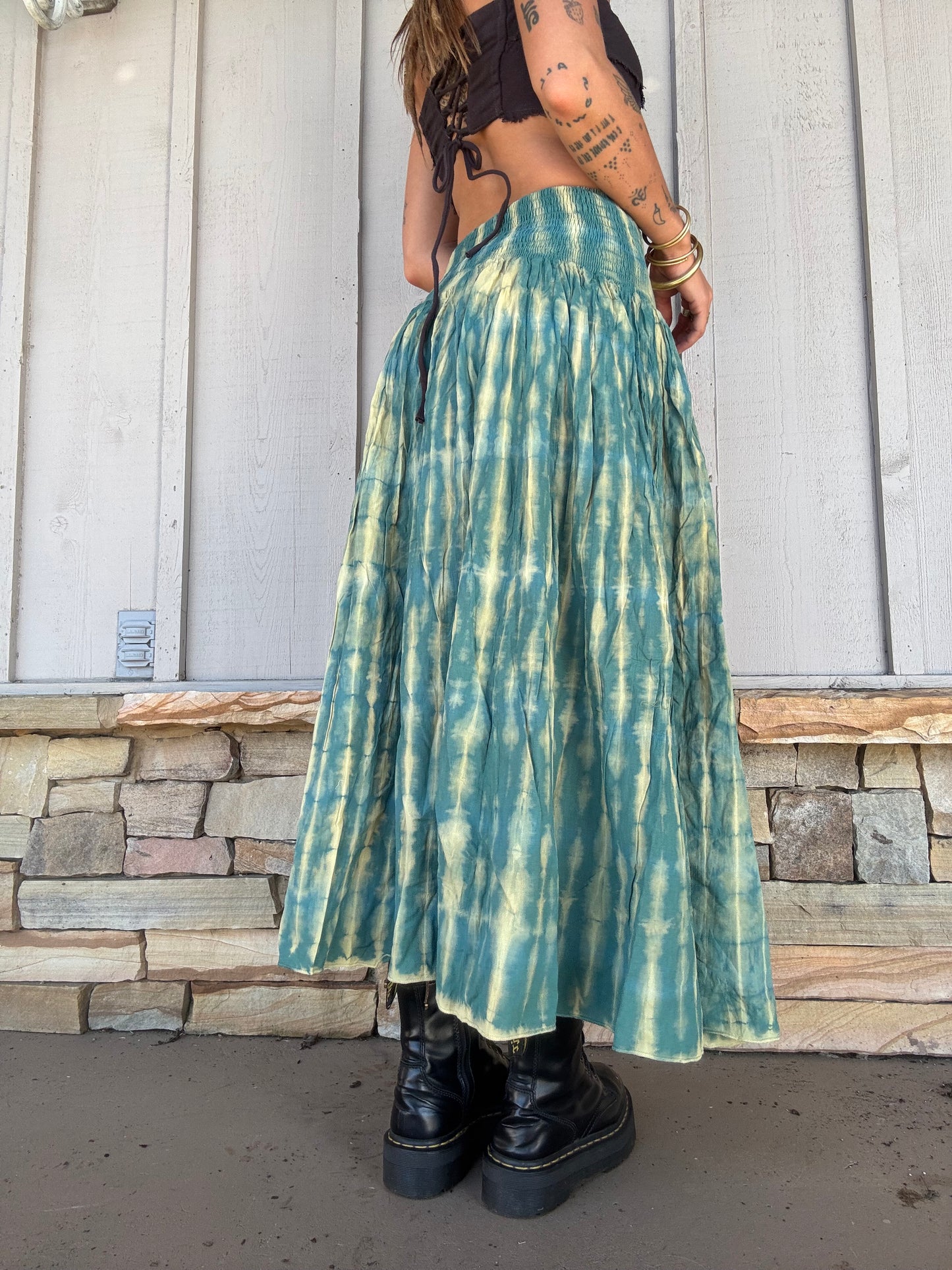Tie Dye Maxi Skirt - Green