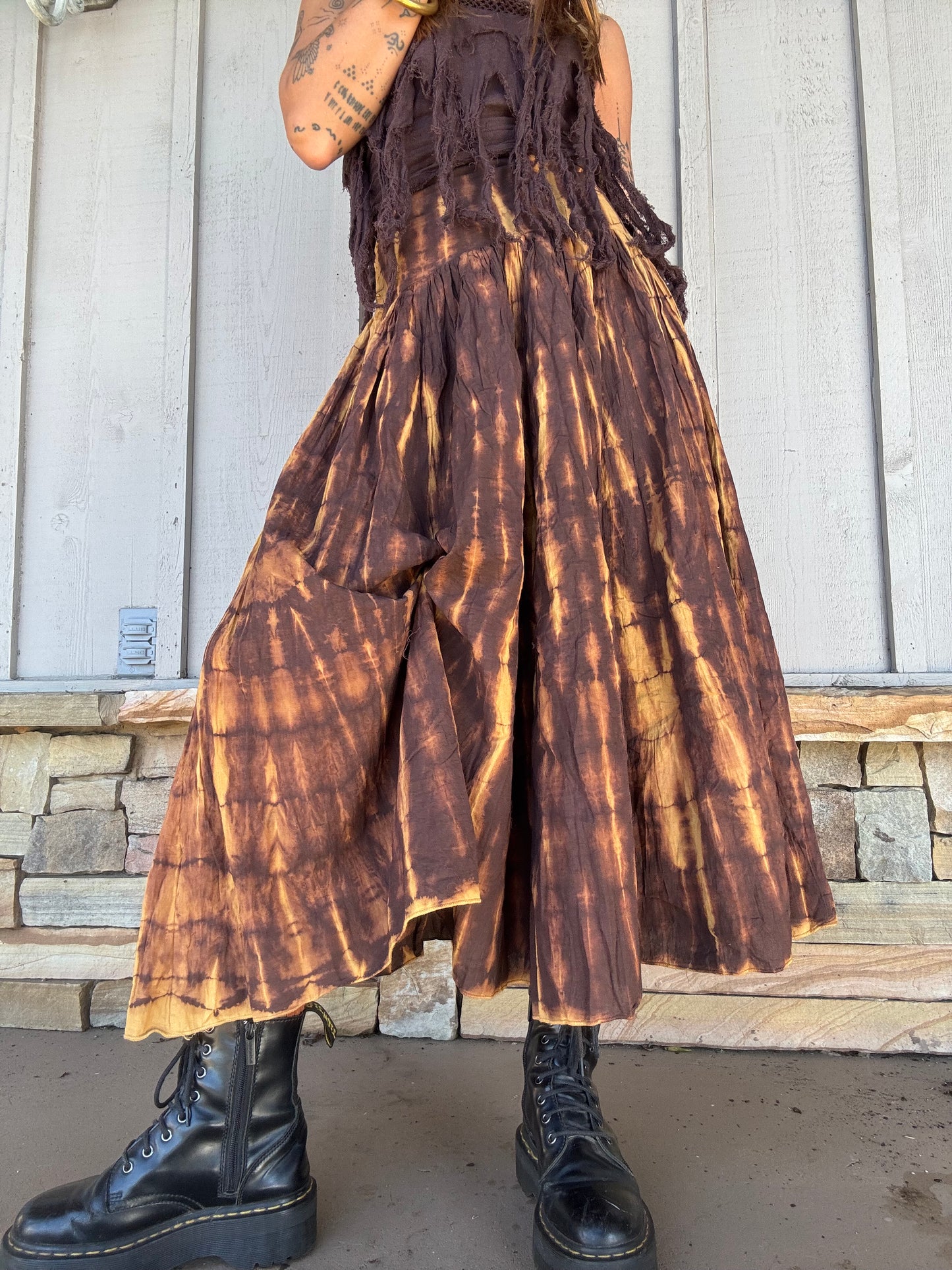 Tie Dye Maxi Skirt - Brown