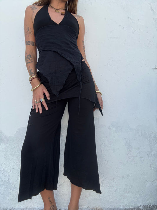 Cropped Flared Trousers - Black
