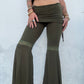 Lace Trim Flared Trousers - Green