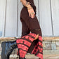 Lace Trim Flared Trousers - Brown Tie Dye