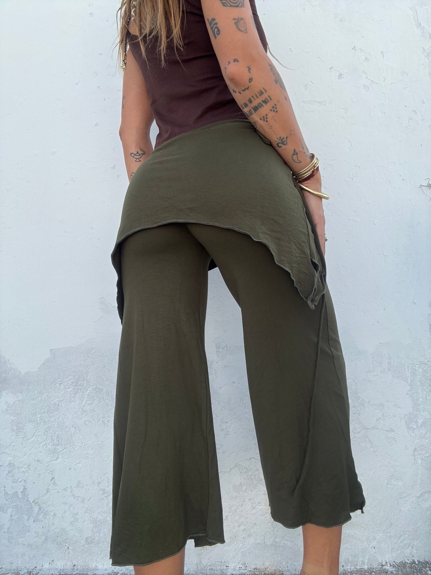 Cropped Flared Trousers - Green