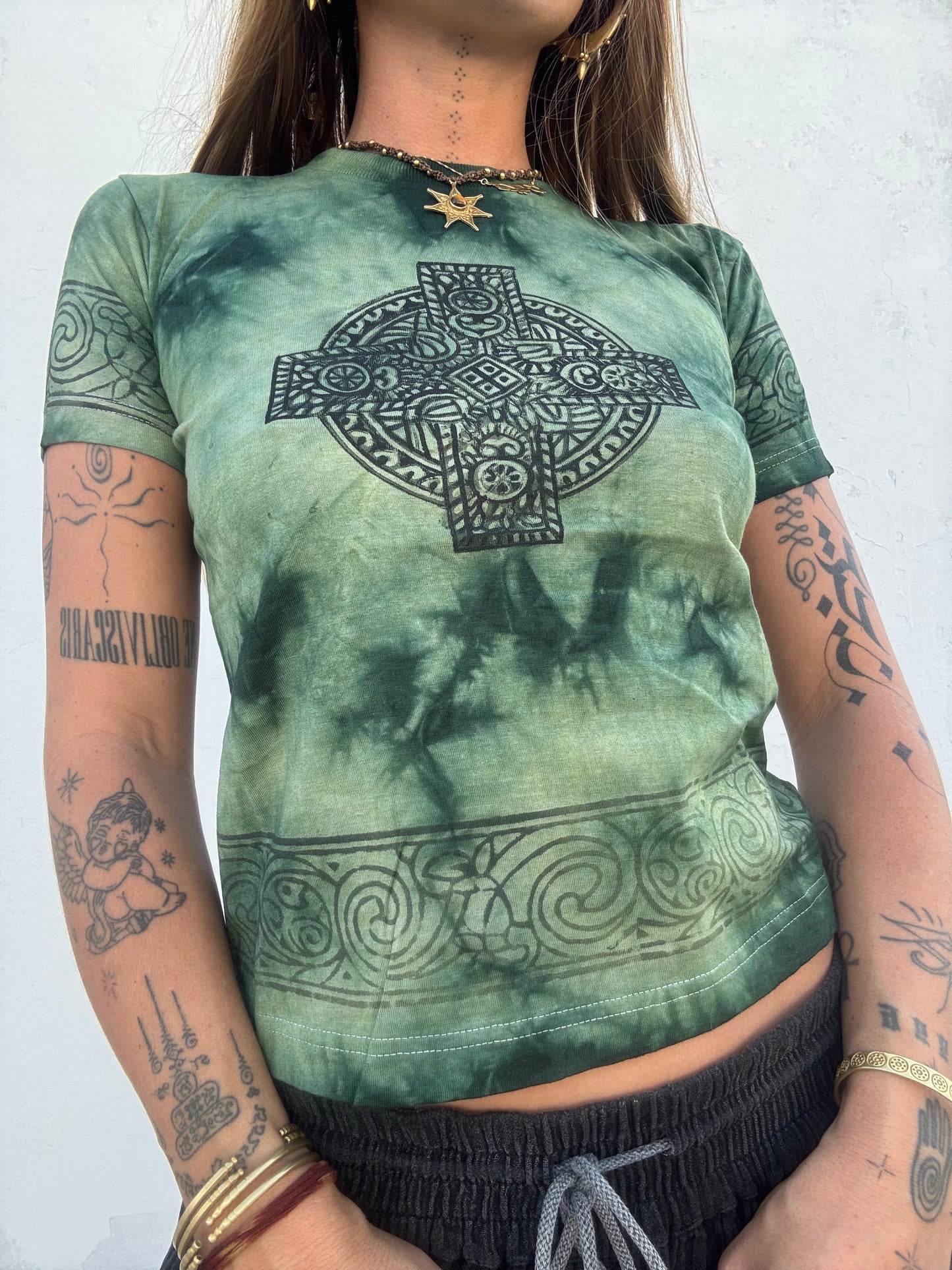 Block Print Baby Tee - Green ll