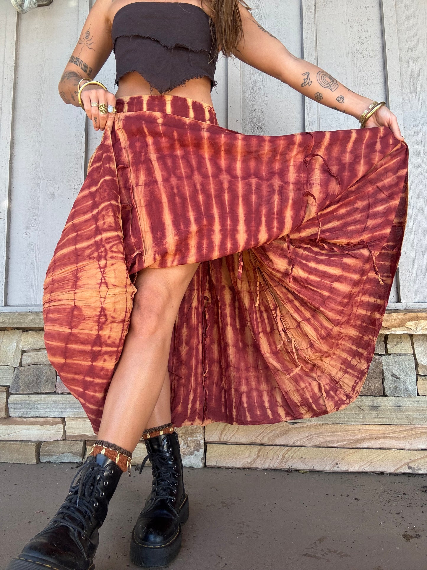 Tie Dye Maxi Skirt - Red