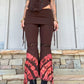 Lace Trim Flared Trousers - Brown Tie Dye
