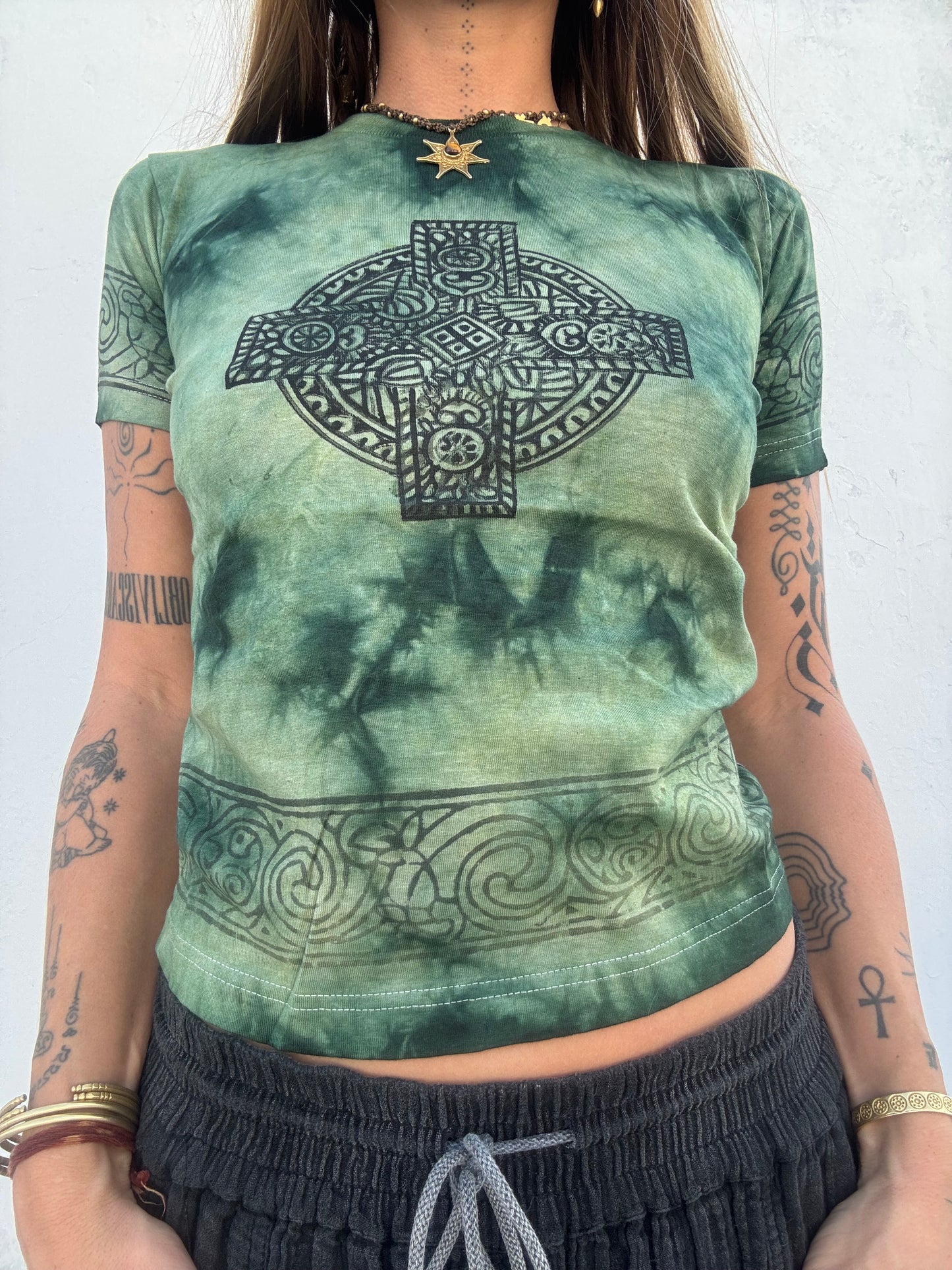 Block Print Baby Tee - Green ll