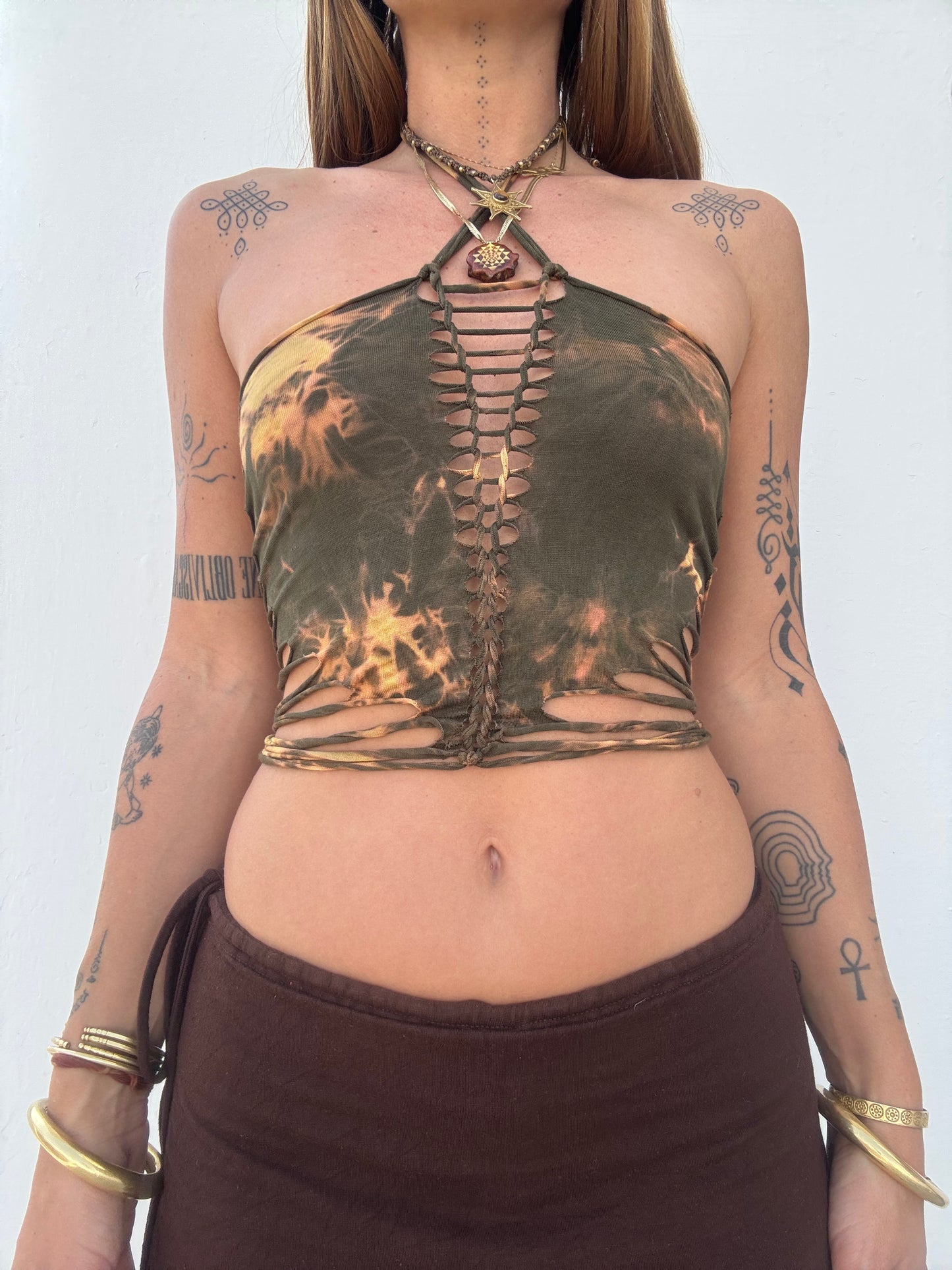 Slit Weave Top - Forest Green Tie Dye