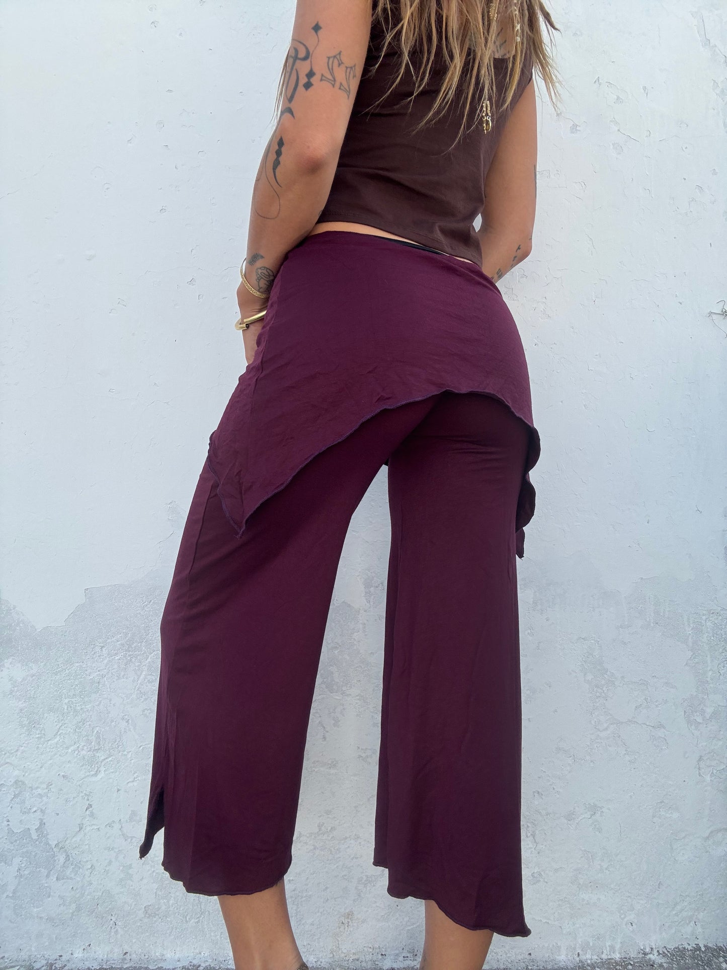 Cropped Flared Trousers - Purple