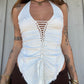 Slit Weave V Top - White