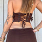 Slit Weave V Top - Brown