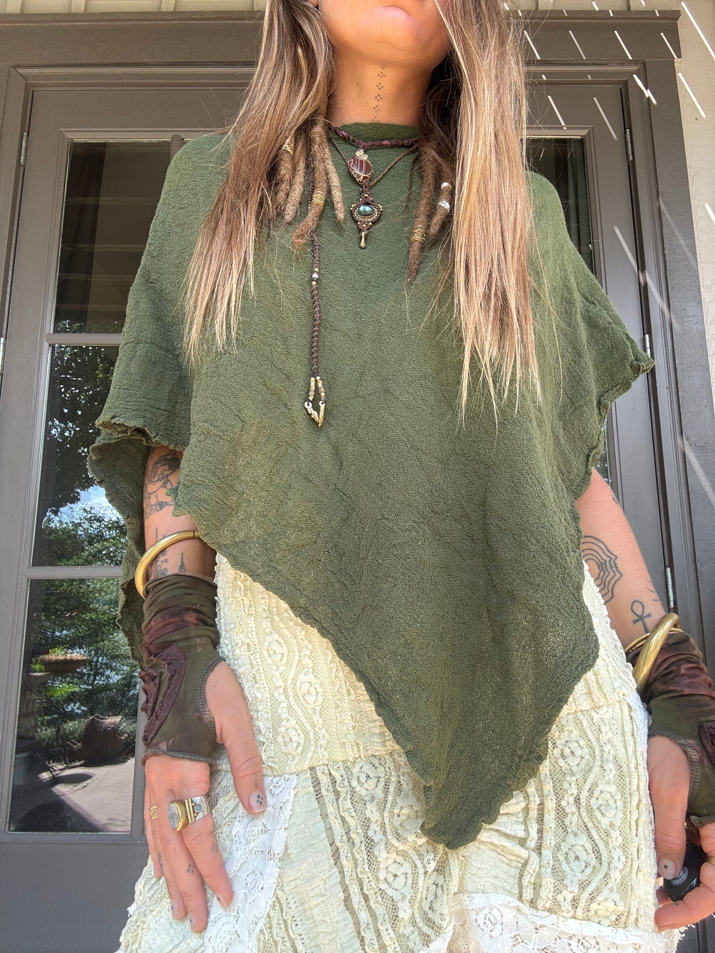 Cotton Poncho - Green