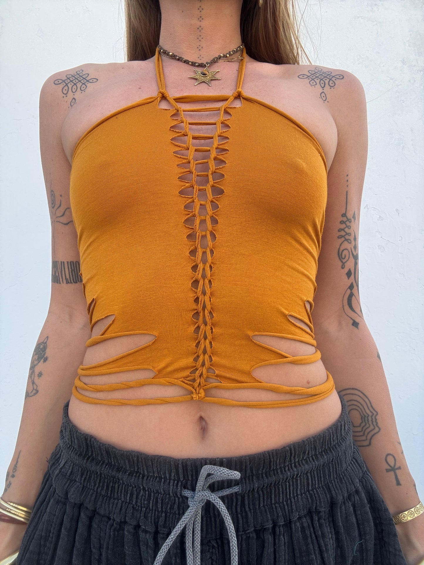 Slit Weave Top - Mustard