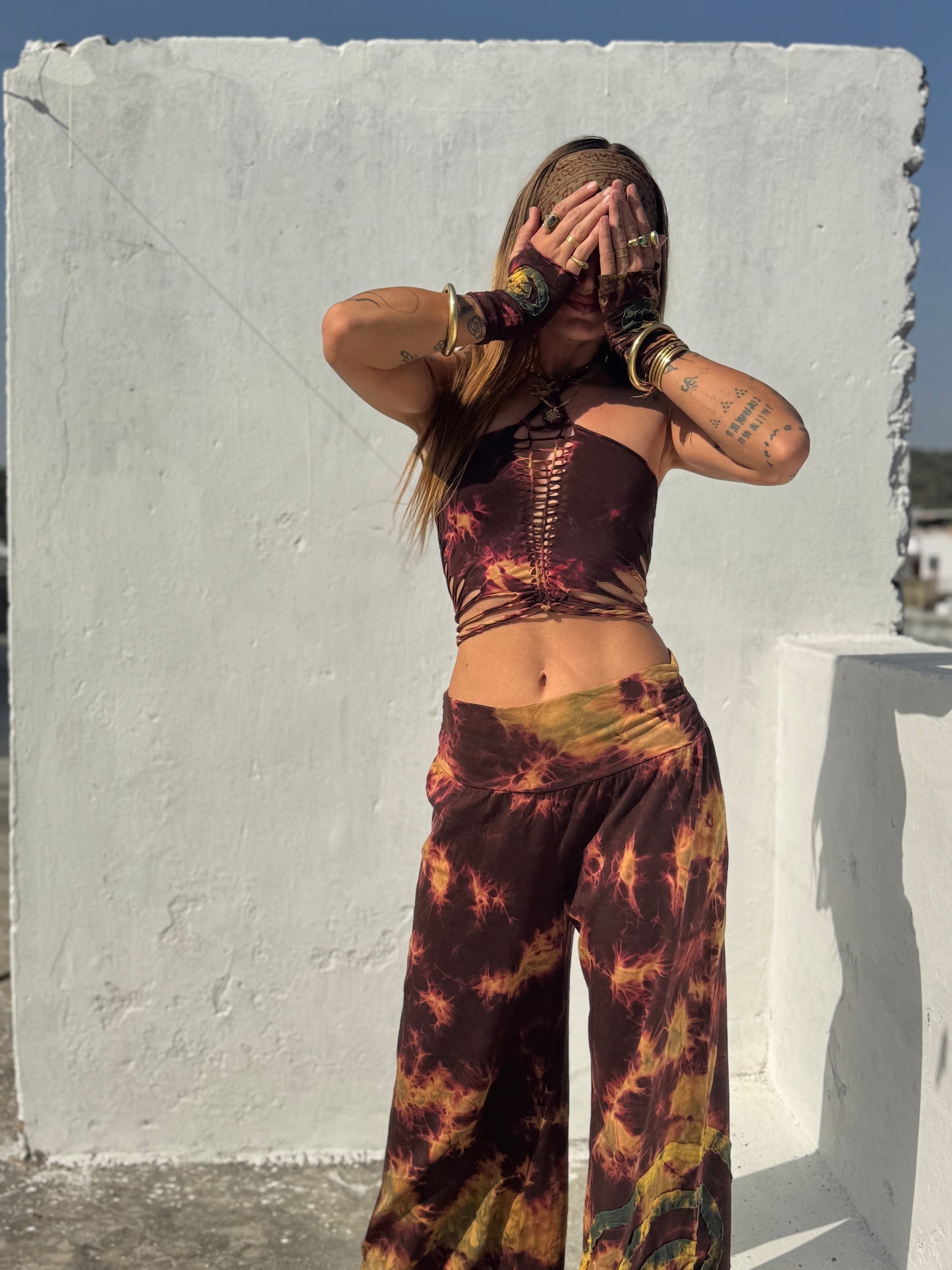 Slit Weave Top - Brown Tie Dye