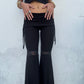 Lace Trim Flared Trousers - Black