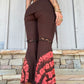 Lace Trim Flared Trousers - Brown Tie Dye