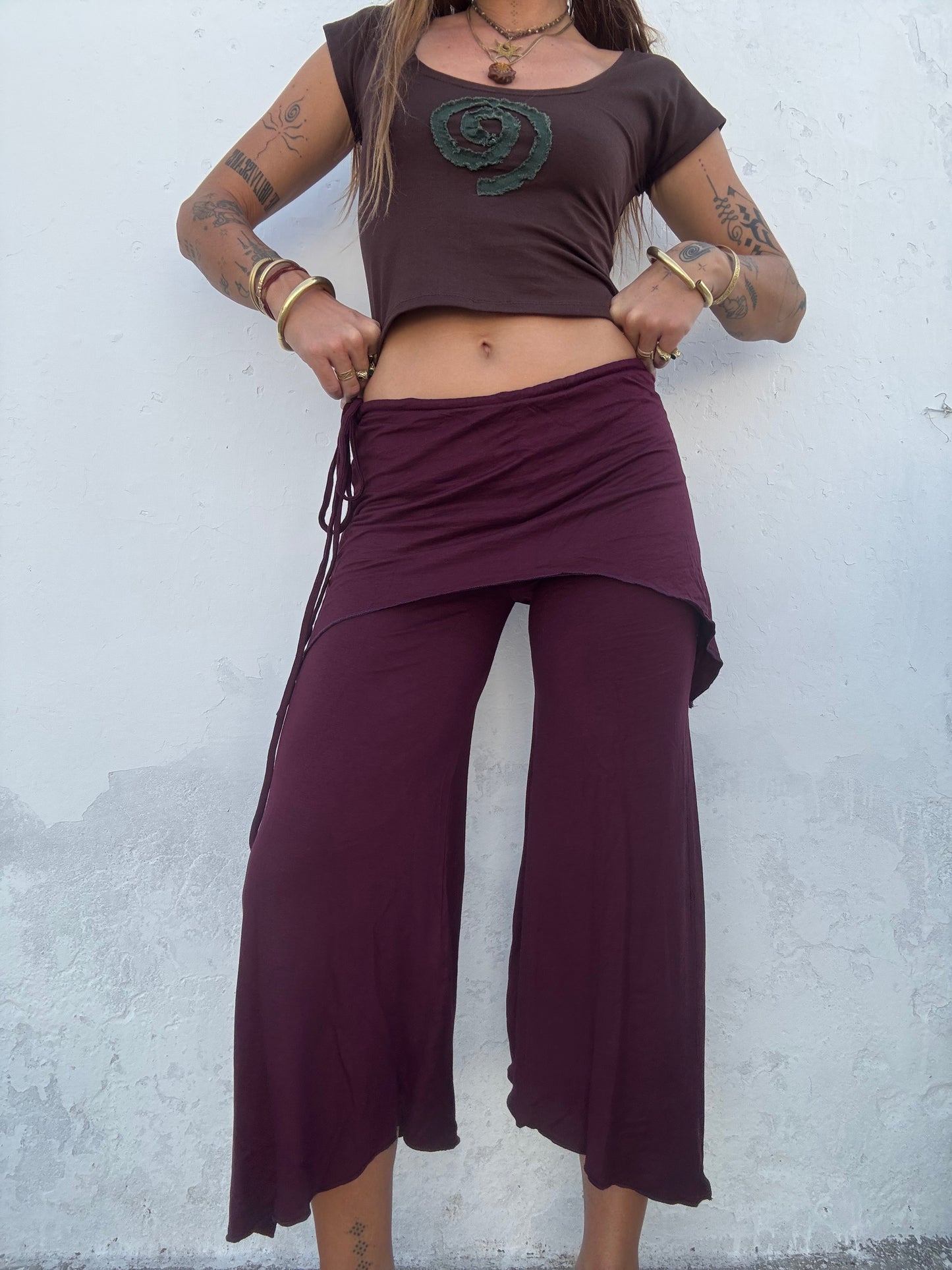 Cropped Flared Trousers - Purple