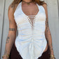 Slit Weave V Top - White