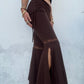 Lace Trim Flared Trousers - Brown