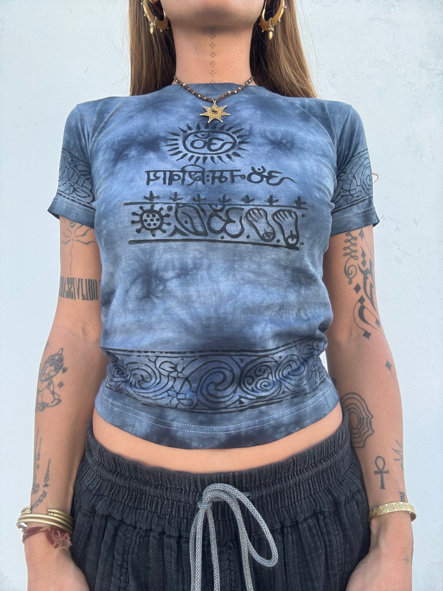 Block Print Baby Tee - Blue Ohm