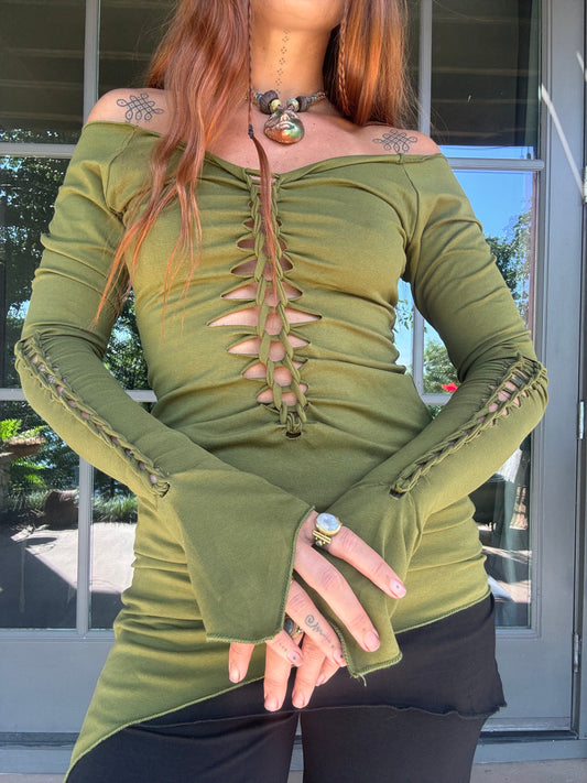 Slit Weave Spiral Dress - Green/Brown