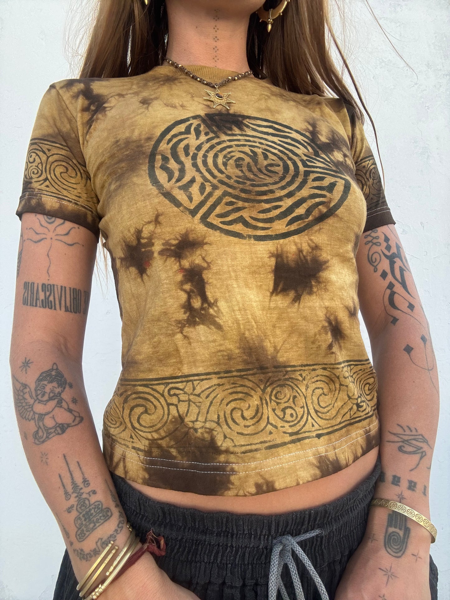 Block Print Baby Tee - Brown Labyrinth