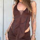 Slit Weave V Top - Brown