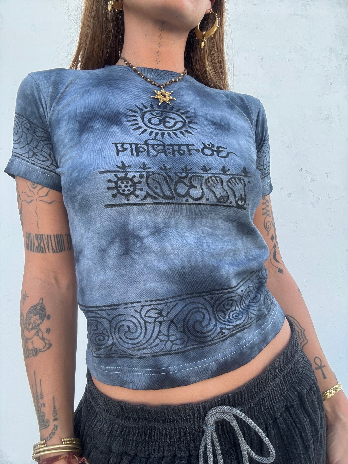 Block Print Baby Tee - Blue Ohm