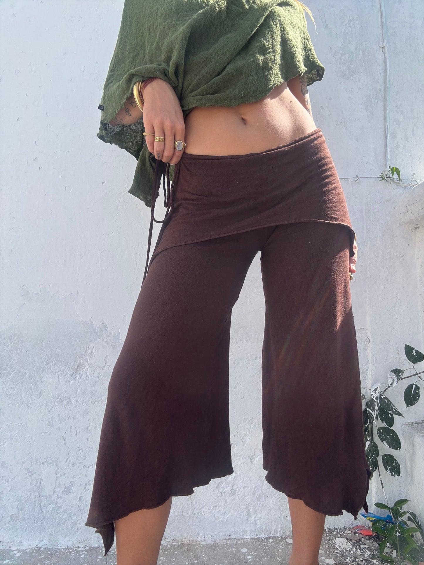 Cropped Flared Trousers - Brown