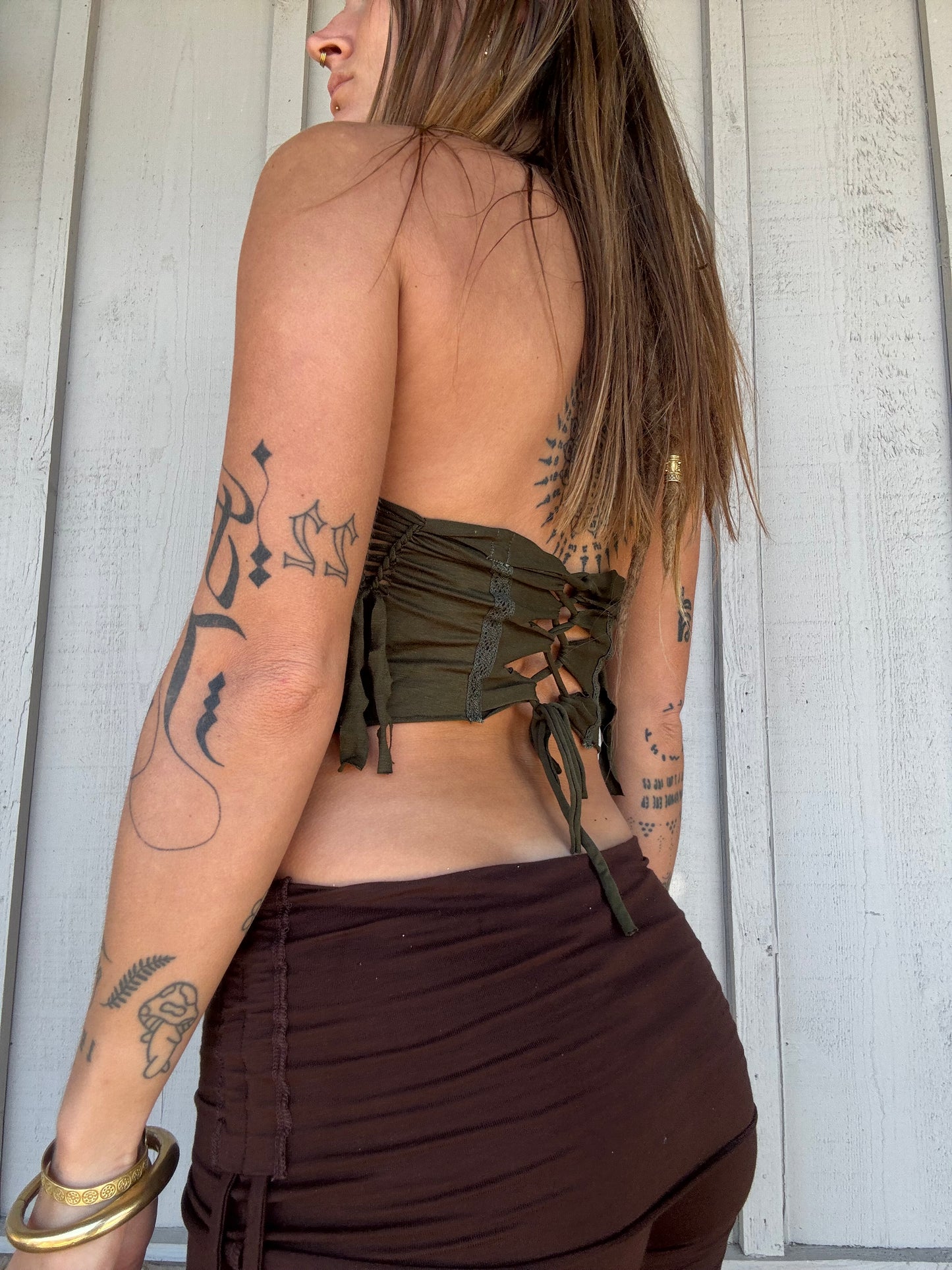 Slit Weave V Top - Green