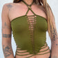 Slit Weave Top - Olive Green