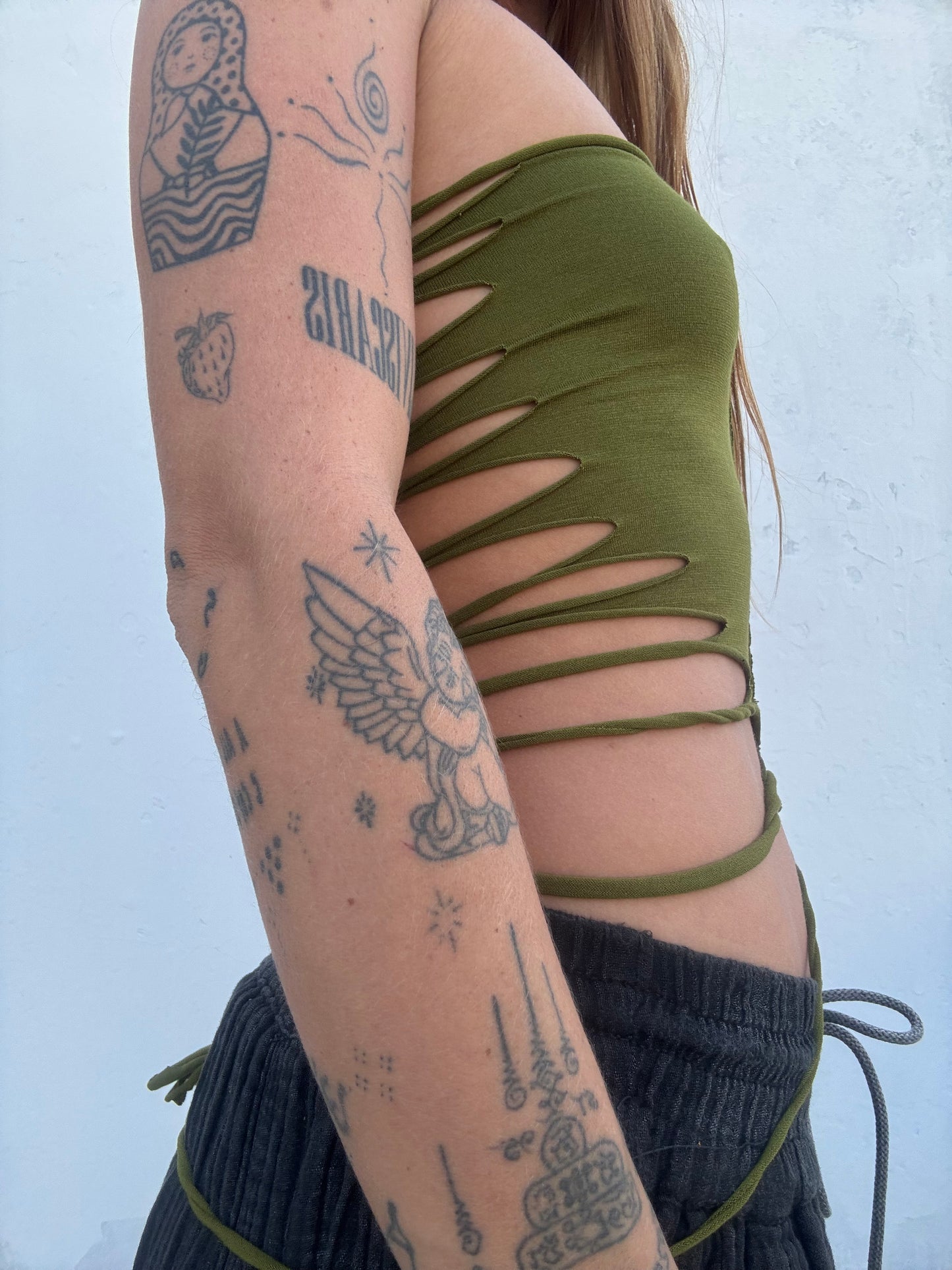 Slit Weave Top - Olive Green